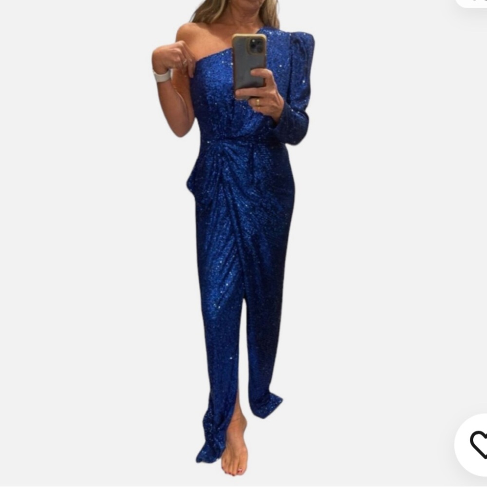 #101 Jay Godfrey one shoulder blue sequence gown - Picture 4 of 5